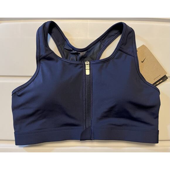 Nike Women's Medium Zip Front Training Sports Racerback Bra Blue DD1205-410 NWT - Picture 1 of 8